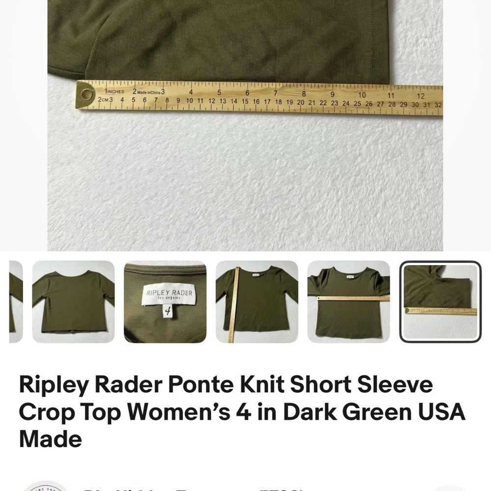 Ripley Rader Ponte Knit Short Sleeve Crop Top Women’s 4 in Dark Green - Picture 5 of 5